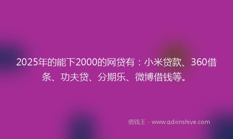 2025年的能下2000的网贷有：小米贷款、360借条、功夫贷、分期乐、微博借钱等。