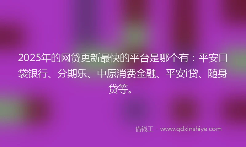 2025年的网贷更新最快的平台是哪个有：平安口袋银行、分期乐、中原消费金融、平安i贷、随身贷等。
