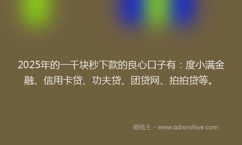 2025年的一千块秒下款的良心口子有：度小满金融、信用卡贷、功夫贷、团贷网、拍拍贷等。
