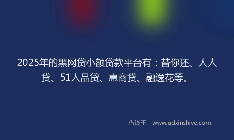 2025年的黑网贷小额贷款平台有：替你还、人人贷、51人品贷、惠商贷、融逸花等。