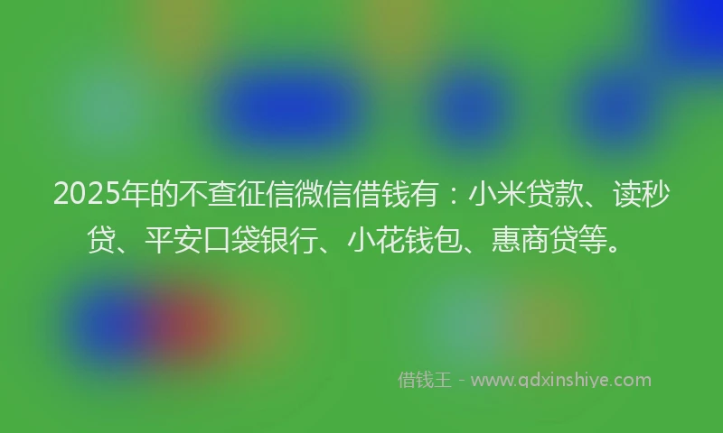 2025年的不查征信微信借钱有：小米贷款、读秒贷、平安口袋银行、小花钱包、惠商贷等。