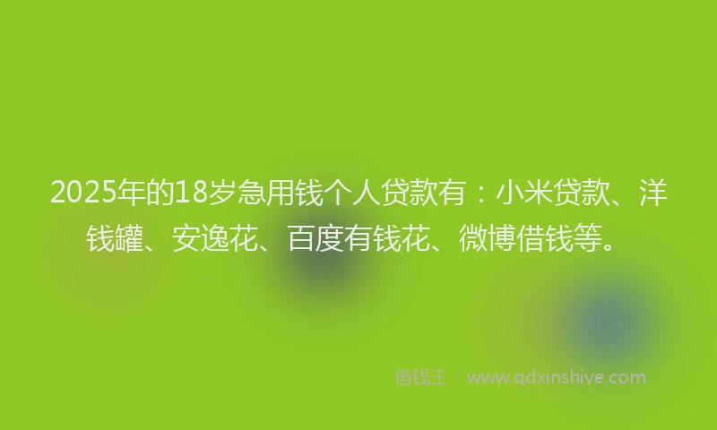 2025年的18岁急用钱个人贷款有：小米贷款、洋钱罐、安逸花、百度有钱花、微博借钱等。