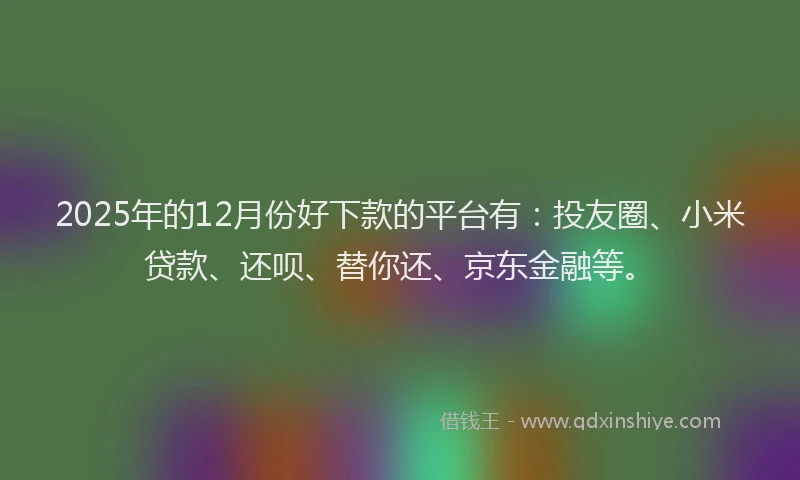 2025年的12月份好下款的平台有：投友圈、小米贷款、还呗、替你还、京东金融等。
