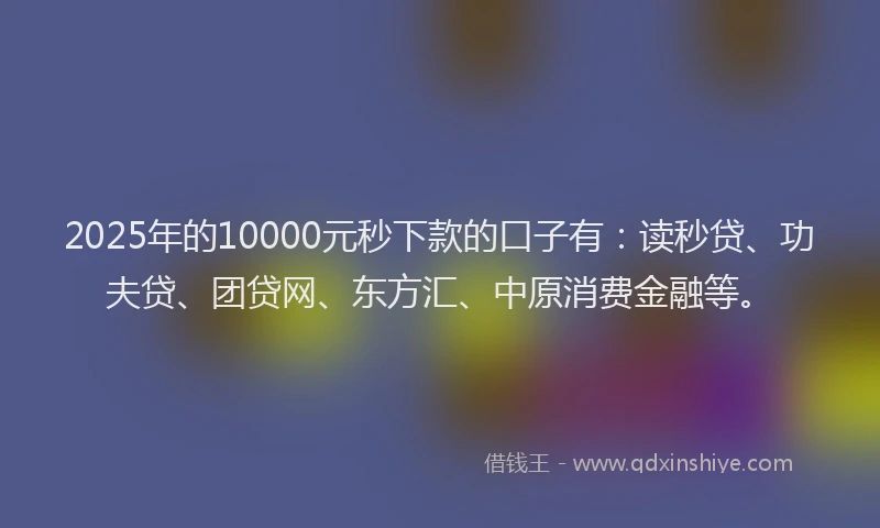 2025年的10000元秒下款的口子有：读秒贷、功夫贷、团贷网、东方汇、中原消费金融等。