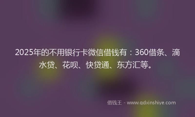 2025年的不用银行卡微信借钱有：360借条、滴水贷、花呗、快贷通、东方汇等。