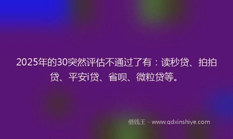 2025年的30突然评估不通过了有：读秒贷、拍拍贷、平安i贷、省呗、微粒贷等。