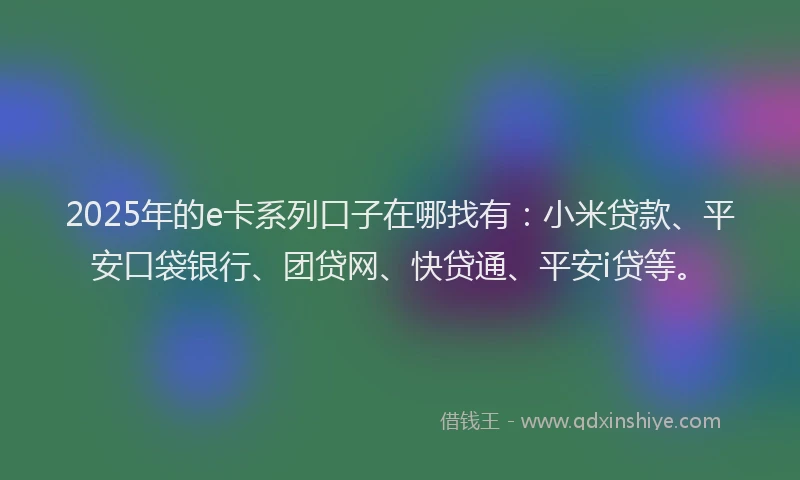 2025年的e卡系列口子在哪找有：小米贷款、平安口袋银行、团贷网、快贷通、平安i贷等。