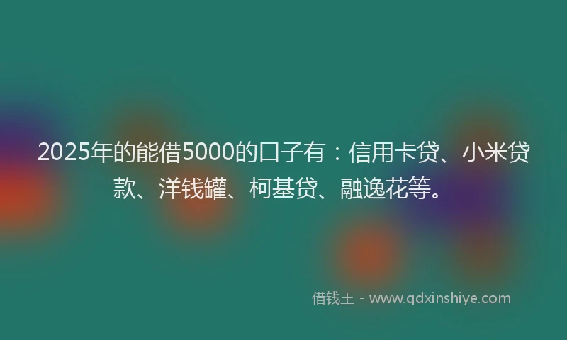 2025年的能借5000的口子有：信用卡贷、小米贷款、洋钱罐、柯基贷、融逸花等。