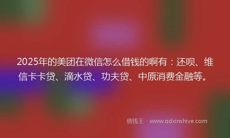 2025年的美团在微信怎么借钱的啊有：还呗、维信卡卡贷、滴水贷、功夫贷、中原消费金融等。
