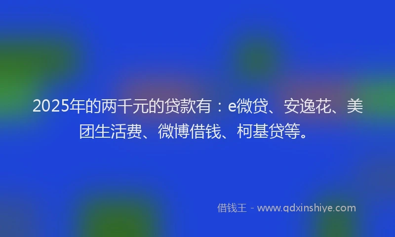 2025年的两千元的贷款有：e微贷、安逸花、美团生活费、微博借钱、柯基贷等。