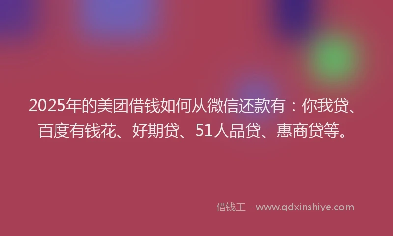 2025年的美团借钱如何从微信还款有：你我贷、百度有钱花、好期贷、51人品贷、惠商贷等。