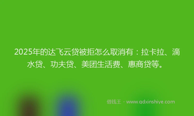 2025年的达飞云贷被拒怎么取消有：拉卡拉、滴水贷、功夫贷、美团生活费、惠商贷等。