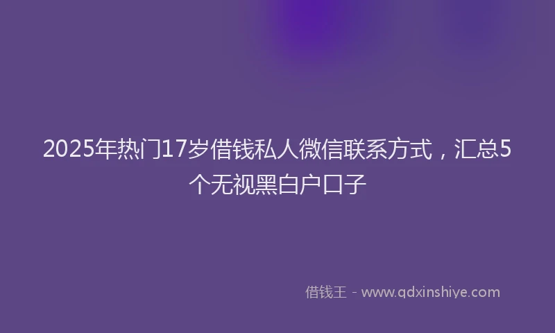 2025年热门17岁借钱私人微信联系方式，汇总5个无视黑白户口子