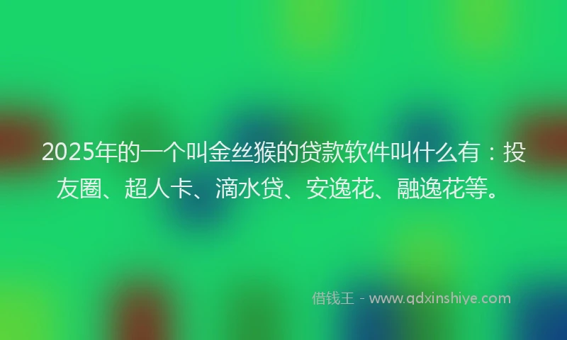 2025年的一个叫金丝猴的贷款软件叫什么有：投友圈、超人卡、滴水贷、安逸花、融逸花等。