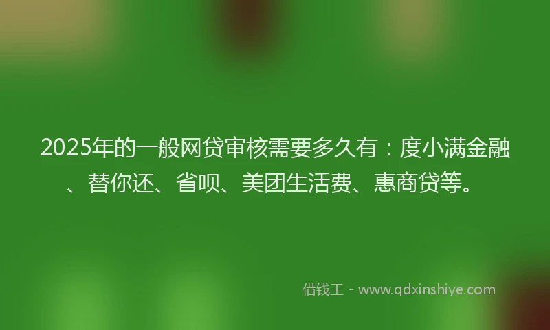 2025年的一般网贷审核需要多久有：度小满金融、替你还、省呗、美团生活费、惠商贷等。