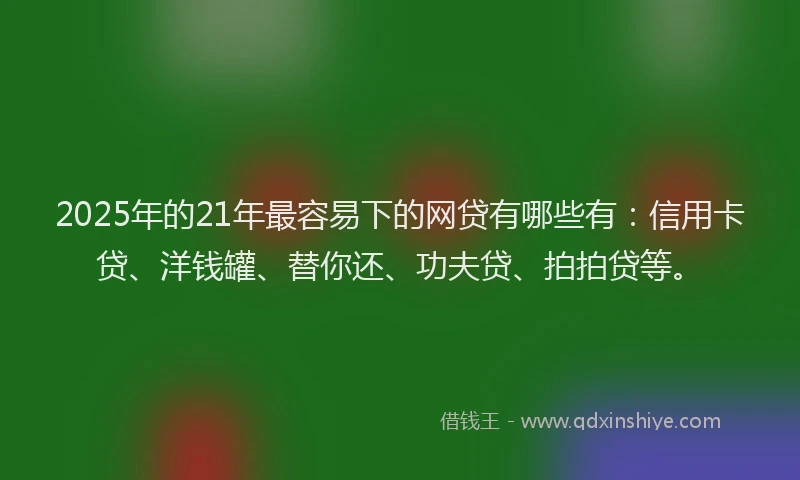 2025年的21年最容易下的网贷有哪些有：信用卡贷、洋钱罐、替你还、功夫贷、拍拍贷等。