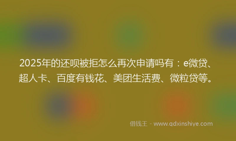2025年的还呗被拒怎么再次申请吗有：e微贷、超人卡、百度有钱花、美团生活费、微粒贷等。
