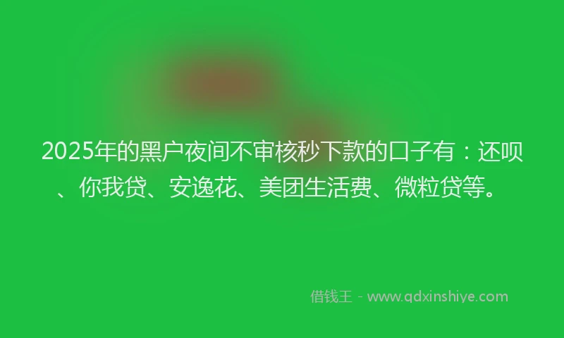 2025年的黑户夜间不审核秒下款的口子有：还呗、你我贷、安逸花、美团生活费、微粒贷等。