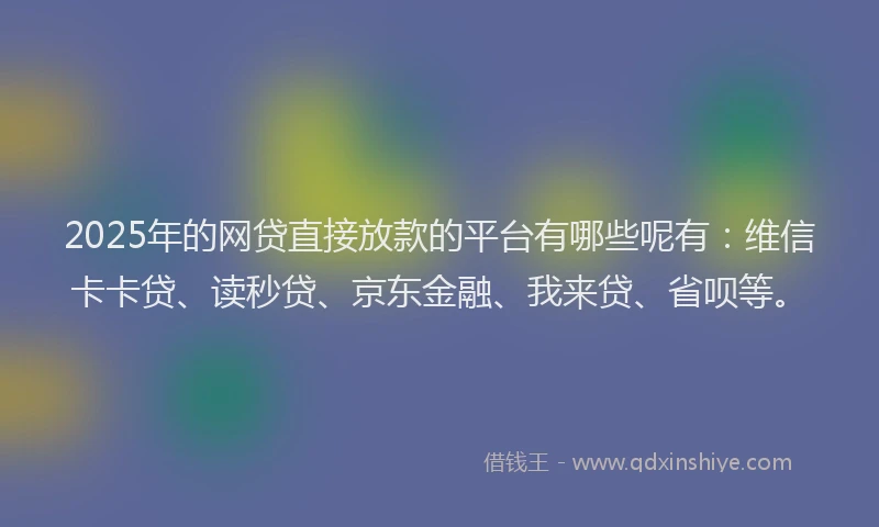 2025年的网贷直接放款的平台有哪些呢有：维信卡卡贷、读秒贷、京东金融、我来贷、省呗等。