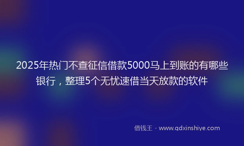 2025年热门不查征信借款5000马上到账的有哪些银行，整理5个无忧速借当天放款的软件