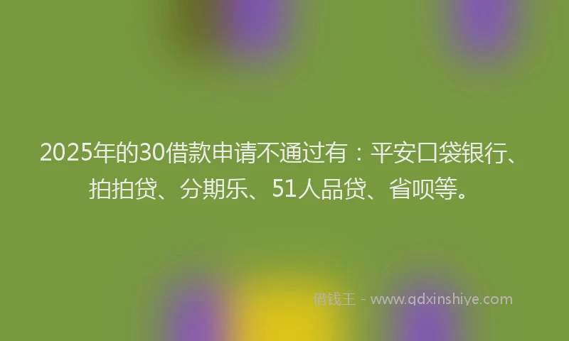 2025年的30借款申请不通过有：平安口袋银行、拍拍贷、分期乐、51人品贷、省呗等。