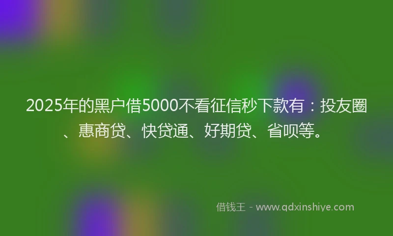 2025年的黑户借5000不看征信秒下款有：投友圈、惠商贷、快贷通、好期贷、省呗等。