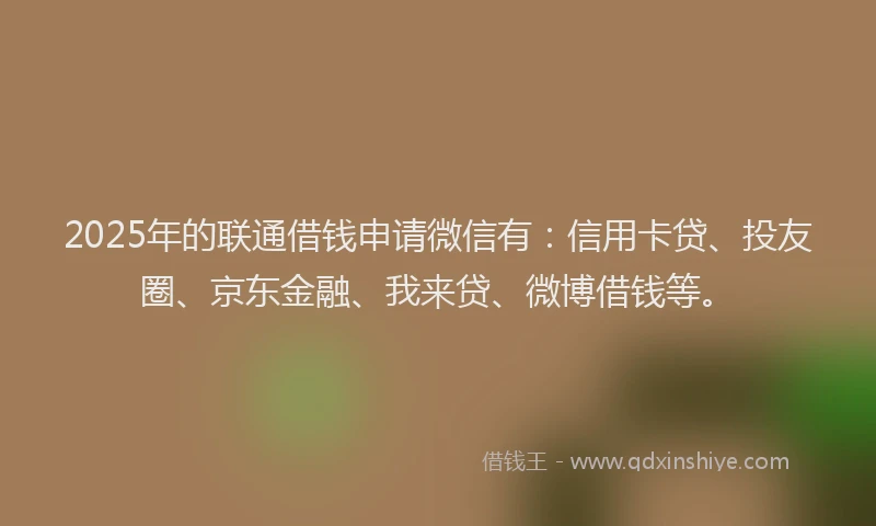 2025年的联通借钱申请微信有：信用卡贷、投友圈、京东金融、我来贷、微博借钱等。