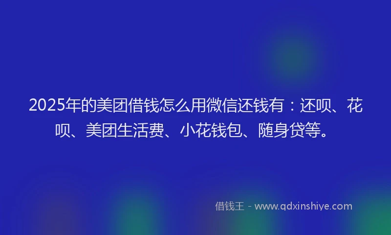 2025年的美团借钱怎么用微信还钱有：还呗、花呗、美团生活费、小花钱包、随身贷等。
