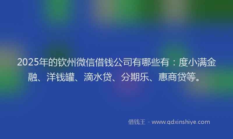 2025年的钦州微信借钱公司有哪些有：度小满金融、洋钱罐、滴水贷、分期乐、惠商贷等。