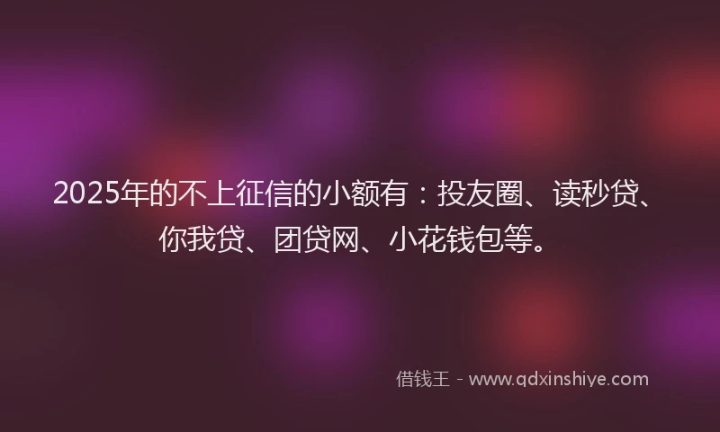 2025年的不上征信的小额有：投友圈、读秒贷、你我贷、团贷网、小花钱包等。