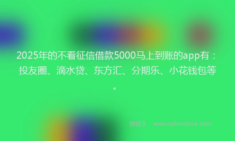 2025年的不看征信借款5000马上到账的app有：投友圈、滴水贷、东方汇、分期乐、小花钱包等。