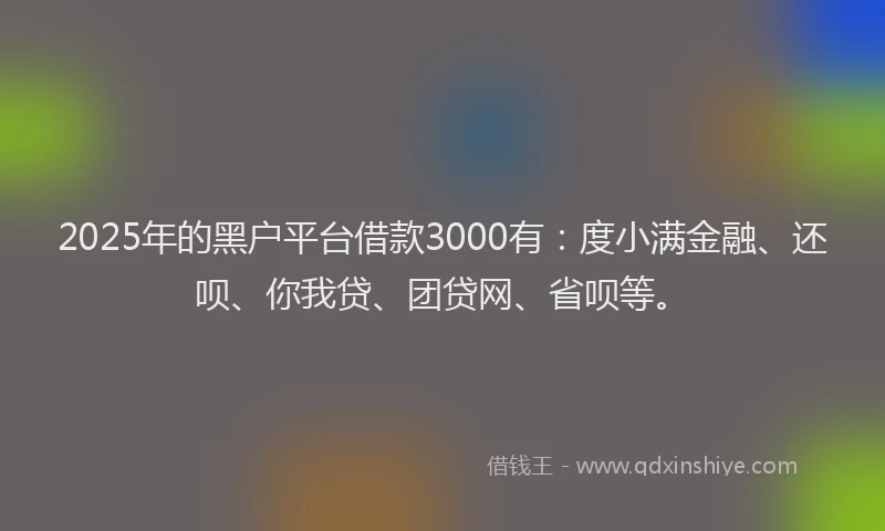 2025年的黑户平台借款3000有：度小满金融、还呗、你我贷、团贷网、省呗等。