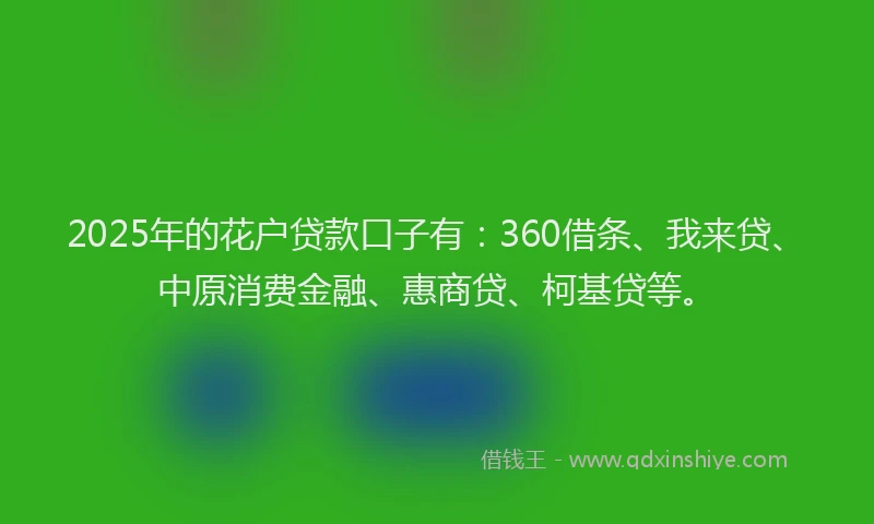 2025年的花户贷款口子有：360借条、我来贷、中原消费金融、惠商贷、柯基贷等。