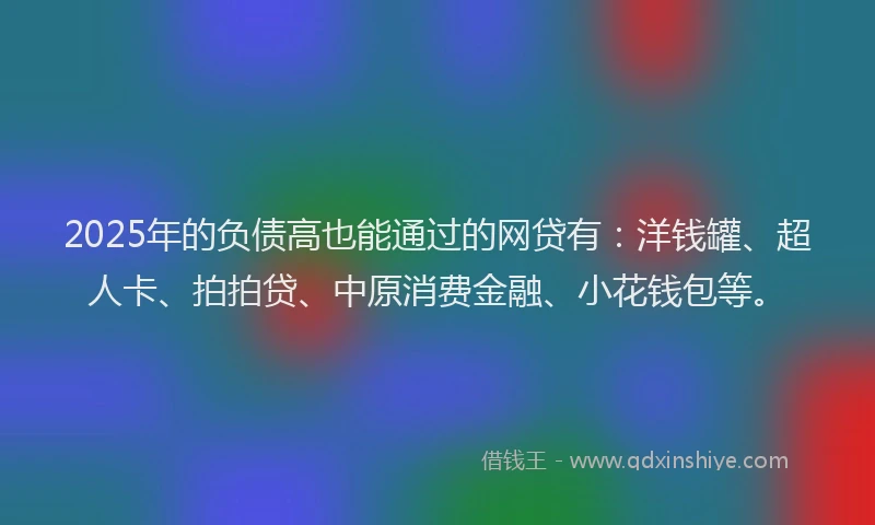 2025年的负债高也能通过的网贷有：洋钱罐、超人卡、拍拍贷、中原消费金融、小花钱包等。