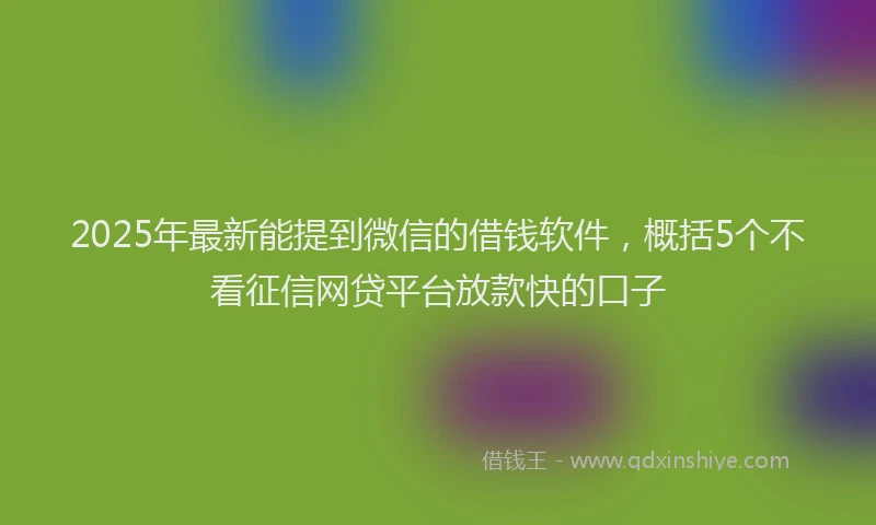 2025年最新能提到微信的借钱软件，概括5个不看征信网贷平台放款快的口子