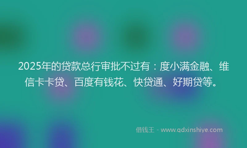 2025年的贷款总行审批不过有：度小满金融、维信卡卡贷、百度有钱花、快贷通、好期贷等。
