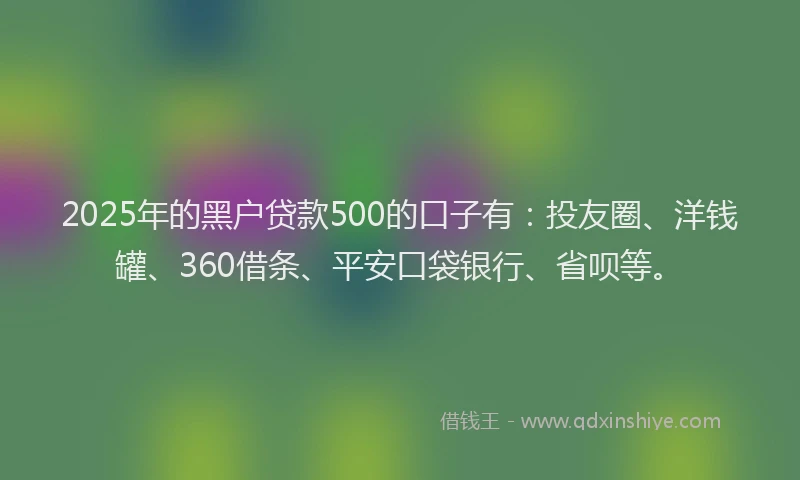 2025年的黑户贷款500的口子有：投友圈、洋钱罐、360借条、平安口袋银行、省呗等。