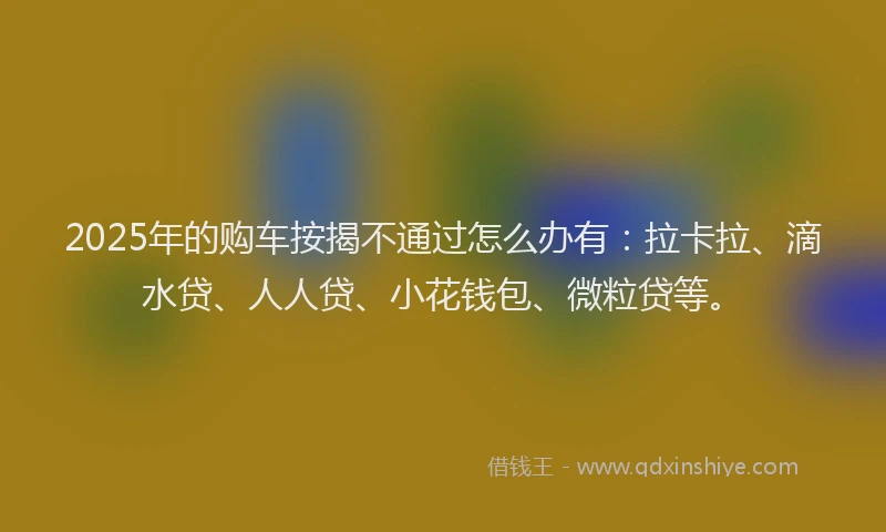 2025年的购车按揭不通过怎么办有：拉卡拉、滴水贷、人人贷、小花钱包、微粒贷等。
