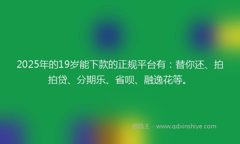 2025年的19岁能下款的正规平台有：替你还、拍拍贷、分期乐、省呗、融逸花等。