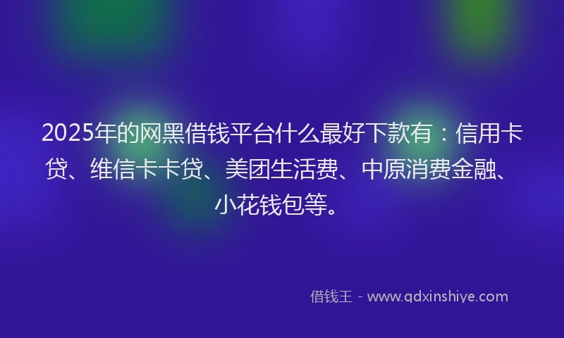2025年的网黑借钱平台什么最好下款有：信用卡贷、维信卡卡贷、美团生活费、中原消费金融、小花钱包等。