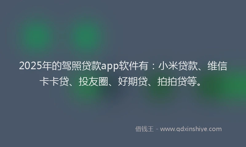 2025年的驾照贷款app软件有：小米贷款、维信卡卡贷、投友圈、好期贷、拍拍贷等。