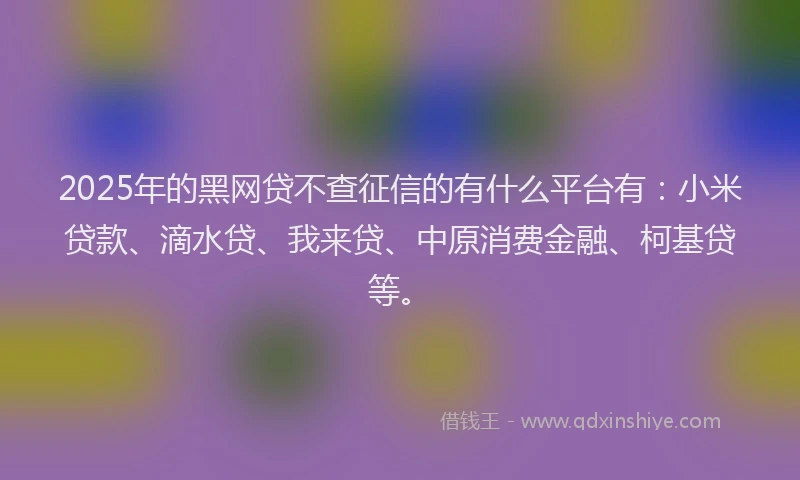 2025年的黑网贷不查征信的有什么平台有：小米贷款、滴水贷、我来贷、中原消费金融、柯基贷等。