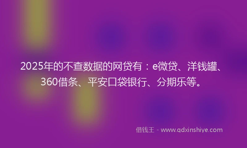 2025年的不查数据的网贷有：e微贷、洋钱罐、360借条、平安口袋银行、分期乐等。