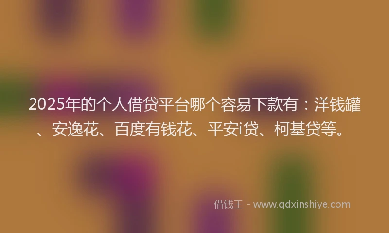 2025年的个人借贷平台哪个容易下款有：洋钱罐、安逸花、百度有钱花、平安i贷、柯基贷等。