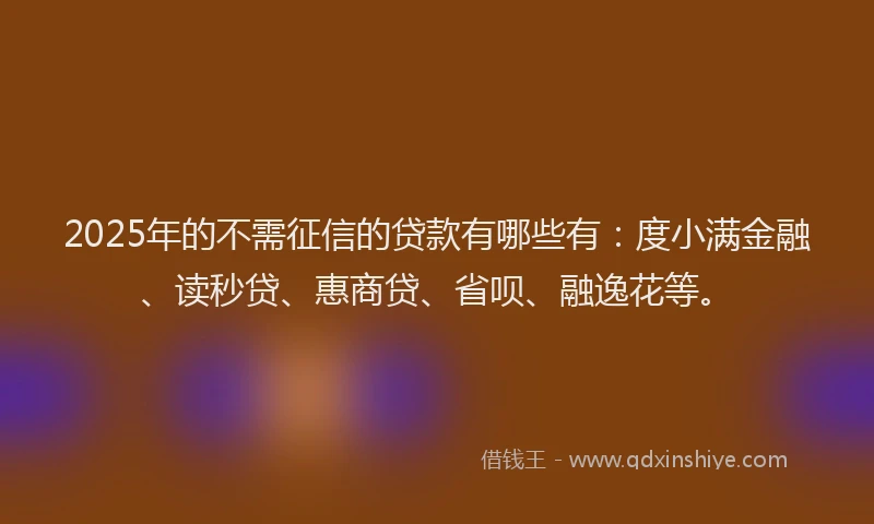 2025年的不需征信的贷款有哪些有：度小满金融、读秒贷、惠商贷、省呗、融逸花等。
