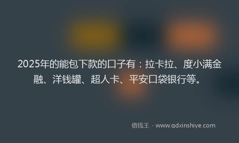 2025年的能包下款的口子有：拉卡拉、度小满金融、洋钱罐、超人卡、平安口袋银行等。