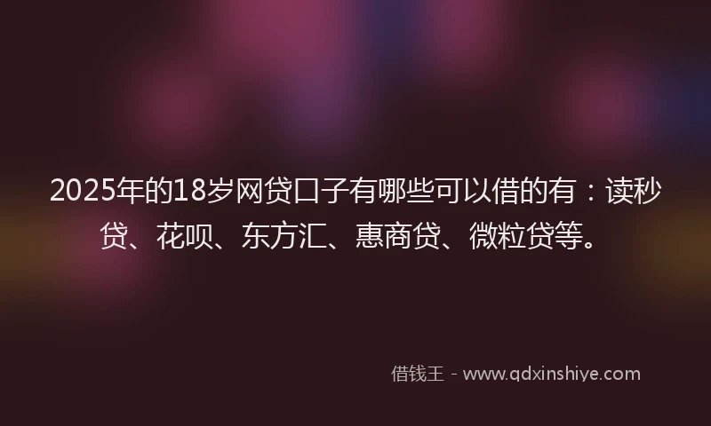 2025年的18岁网贷口子有哪些可以借的有：读秒贷、花呗、东方汇、惠商贷、微粒贷等。