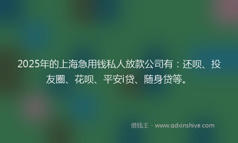 2025年的上海急用钱私人放款公司有：还呗、投友圈、花呗、平安i贷、随身贷等。