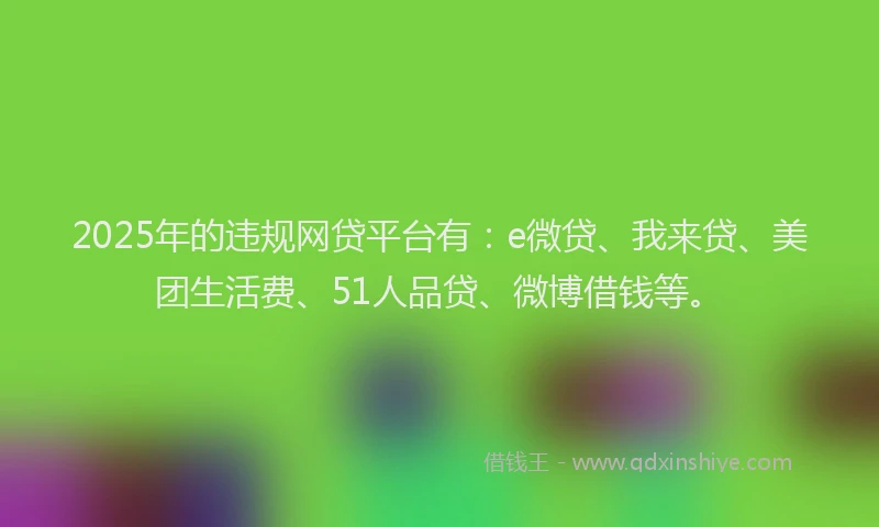 2025年的违规网贷平台有：e微贷、我来贷、美团生活费、51人品贷、微博借钱等。