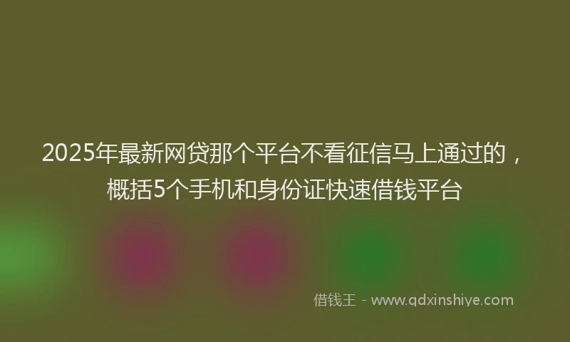 2025年最新网贷那个平台不看征信马上通过的，概括5个手机和身份证快速借钱平台